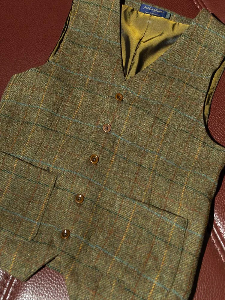 Gilet Autunnale E Invernale Da Uomo Stile Harris Retro Plaid In Pura Lana Tweed Gilet Classico Personalizzazione A Strati