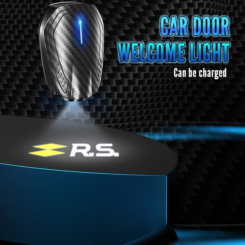 2Pcs Rs Logo Emblem Led Car Hd Door Light Lampada Per Proiettore Di Cortesia Usb Ricaricabile Per Megane Scenic Koleos Arkana Alpine Clio