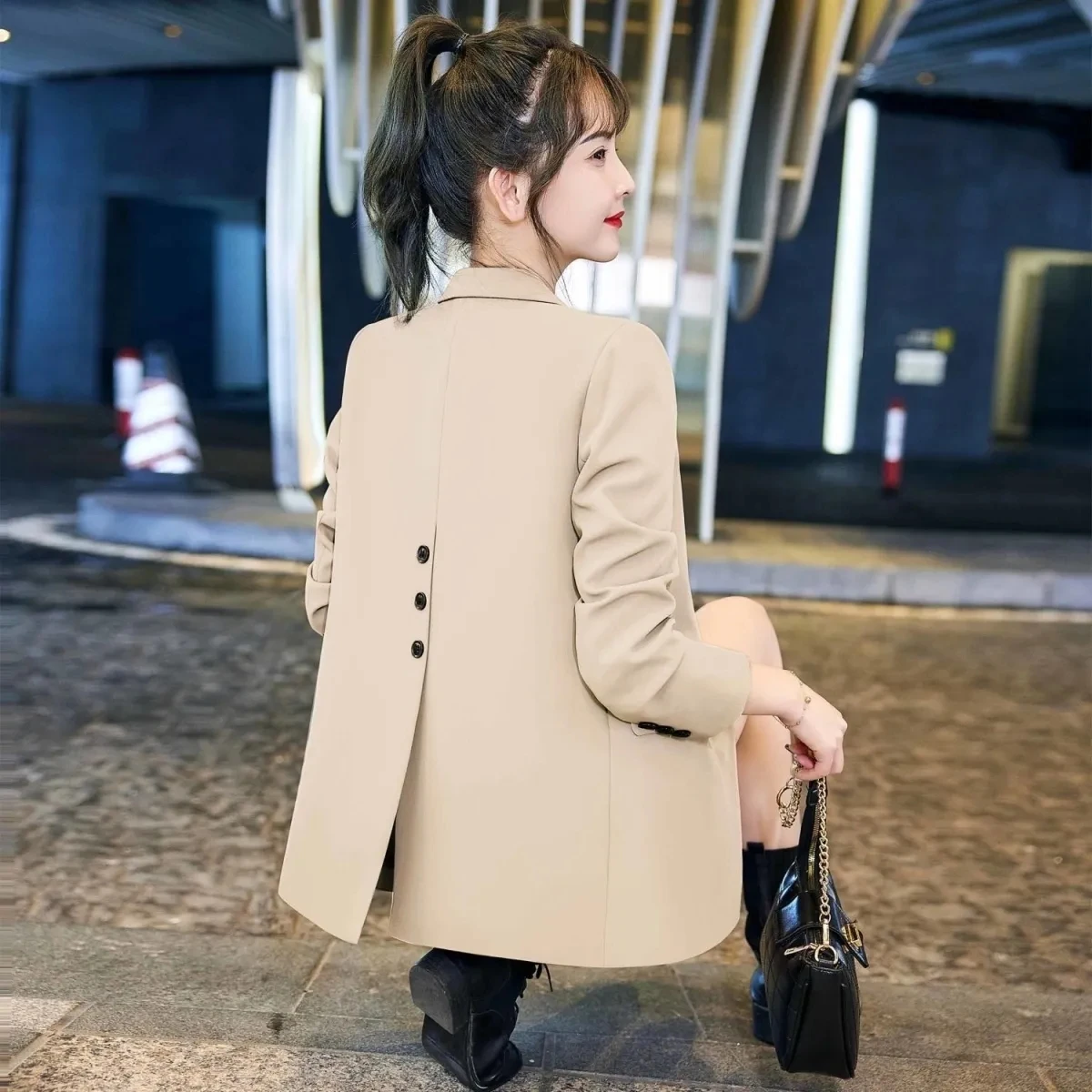 Back Split Off White Suit Coat Women'S 2023 New Spring And Autumn Leisure Office Ladies Blazer Popular Suit Top Beige Nero