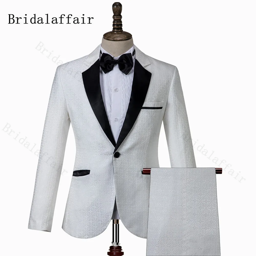Sposo Off White Pattern Smoking 2021 Groosmen Stile Formale Best Man Sposo Abiti Da Sposa Party Prom Costume Blazer Pantaloni