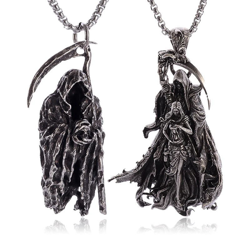 Gothic Vintage Reaper 20. 50. \'S Scythe Necklace Life Ghost Devil Pendant Men 50. 50. \'S Personality Halloween Trend Charm Jewelry Gift