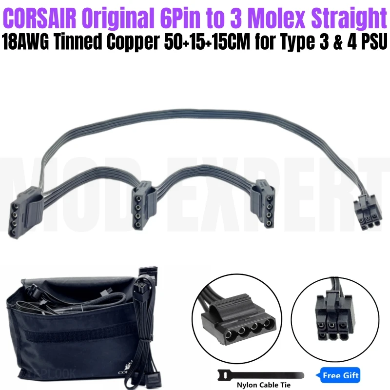 Originale Corsair 3X Molex Ide Pata Perif Optical Floppy Hdd Fan Cavo Di Alimentazione Per Rmi Rmx Rme Axi Hx Hxi Rm Csm Cxm Txm Sf Modular