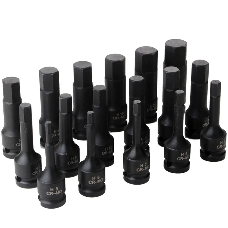 1 Pz Impact Hex Driver Bit Metrico 1/2 "Drive Cr-Mo Steel Air Allen Keys Cacciavite Bit Socket Impact Wrench Tools H4-H22