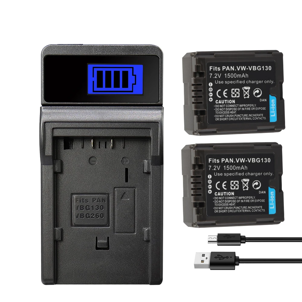 Vw-Vbg130 Batteria Per Panasonic Vw-Vbg070 Vw-Vbg260 Sdr-H20 Sdr-H28 Sdr-H258 Hdc-Sd1 Hdc-Sx5 W28 1500Mah Caricabatteria