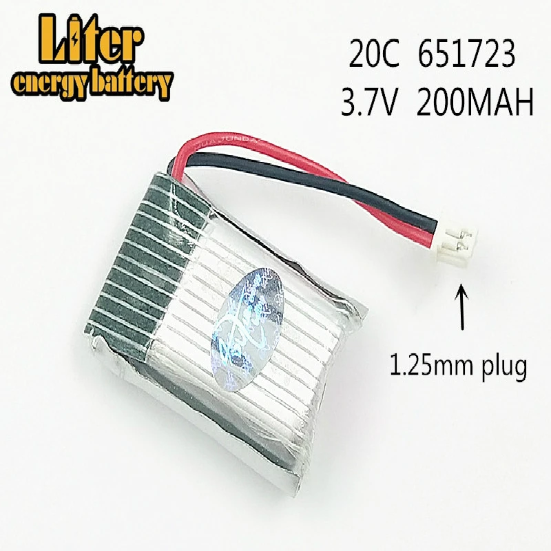 3Pcs 1.25 Millimetri Spina 3.7V 200Mah 651723 H20 Rc Quadcopter Pezzi Di Ricambio 150Mah Lipo Batteria Lipo 3.7V Lipo Batteria 25C