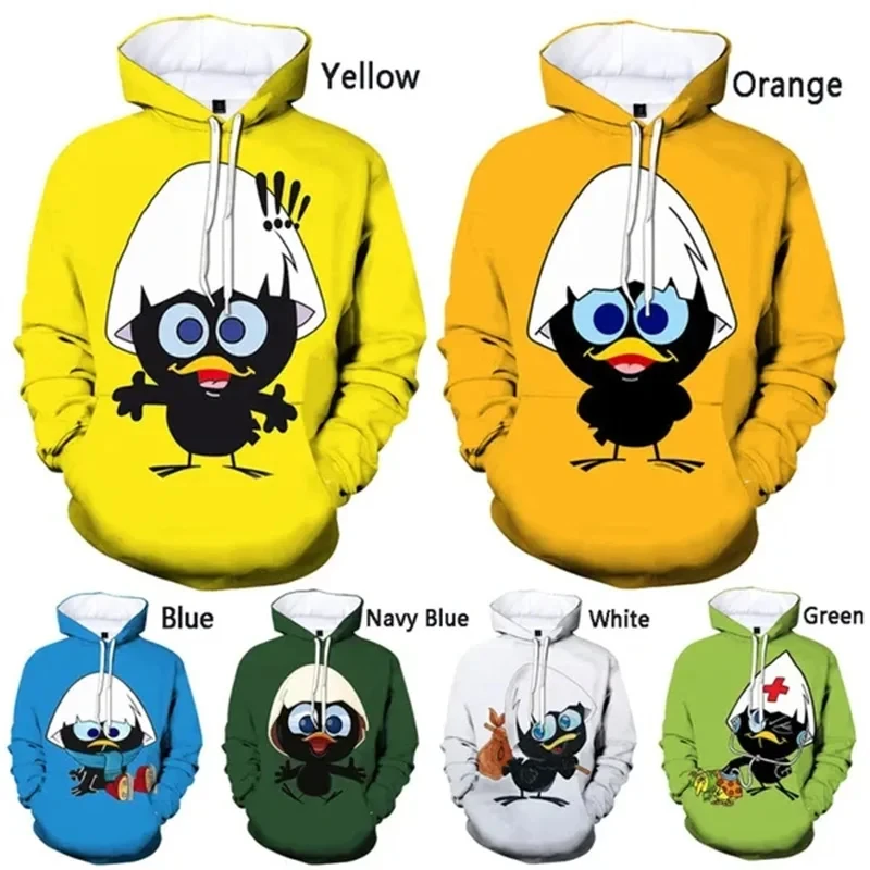 Funny Cartoon Calimero Graphic Felpe Animal Little Black Chicken Hoodies For Men Clothes Casual Cute Kids Hoody Boy Tops