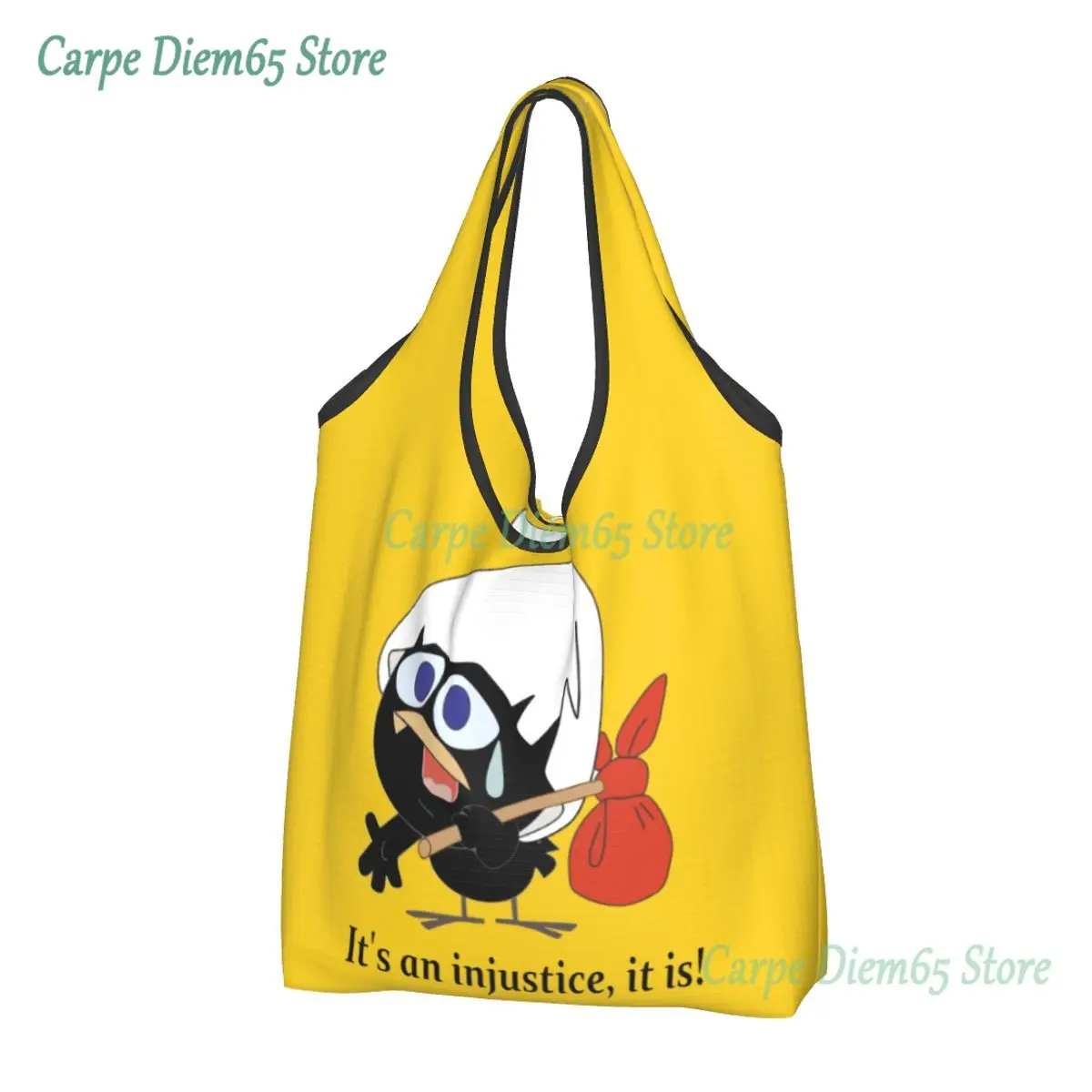 Calimero Comic Grocery Shopping Bag Divertente Shopper Tote Borse A Tracolla Portatile Di Grande Capacità Cute Black Chicken Cartoon Handbag