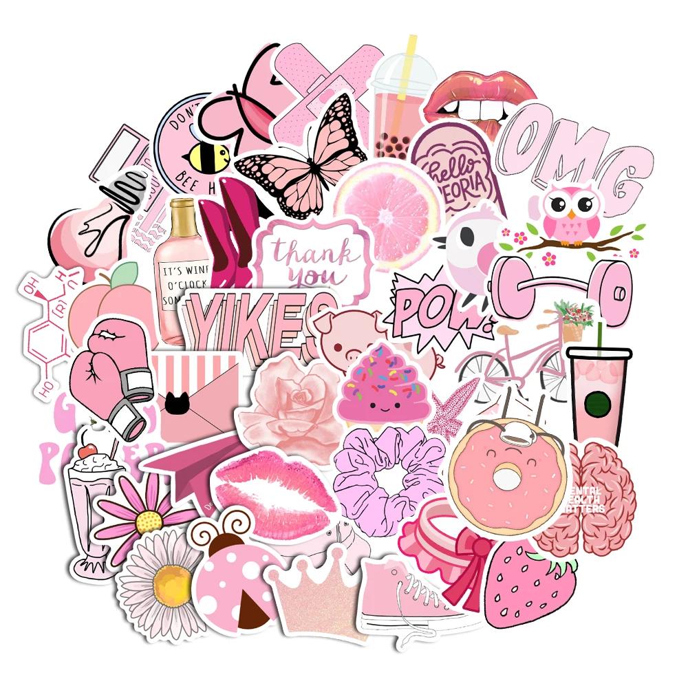 50Pcs Cartoon Pink Ins Style Vsco Girl Stickers Per Laptop Moto Skateboard Bagagli Frigorifero Notebook Laptop Toy Sticker