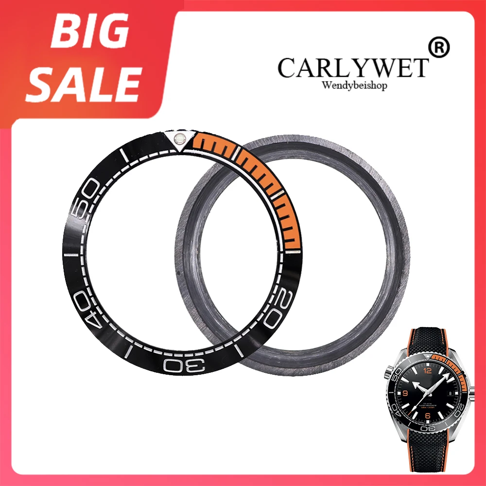 Carlywet Top Watch Lunetta Ceramica Nero Arancione Argento Scrittura 41.5Mm Esterno Per Omega Seamaster Planet Ocean Collezione 600M
