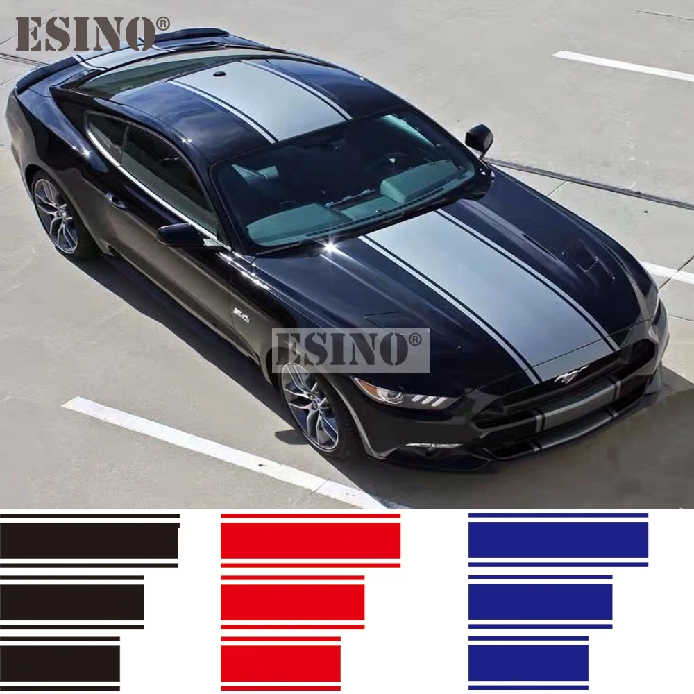 Universal Racing Style Stripes Pvc Carving Vinyl Decalcomanie Hood Roof Trunk Car Full Body Sticker Set Per Mustang Gt350 Gt500 Shelby