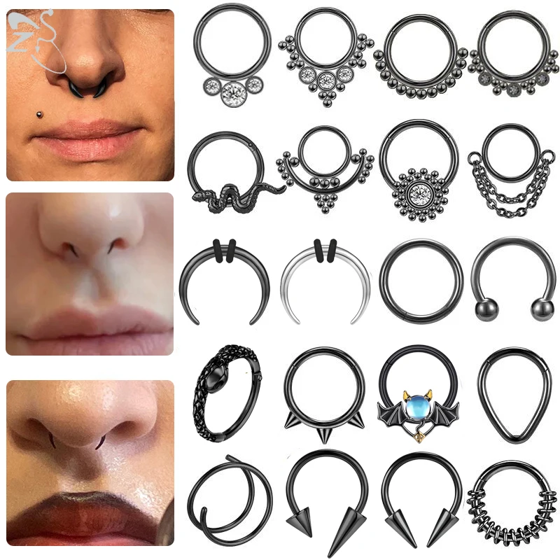 Zs 1 Pz Conico Corno Di Bufalo Anello Al Naso In Acciaio Inox 316L Pincher Setto Anelli Placcato Nero Naso Piercing Ear Calibri Tapers 16G