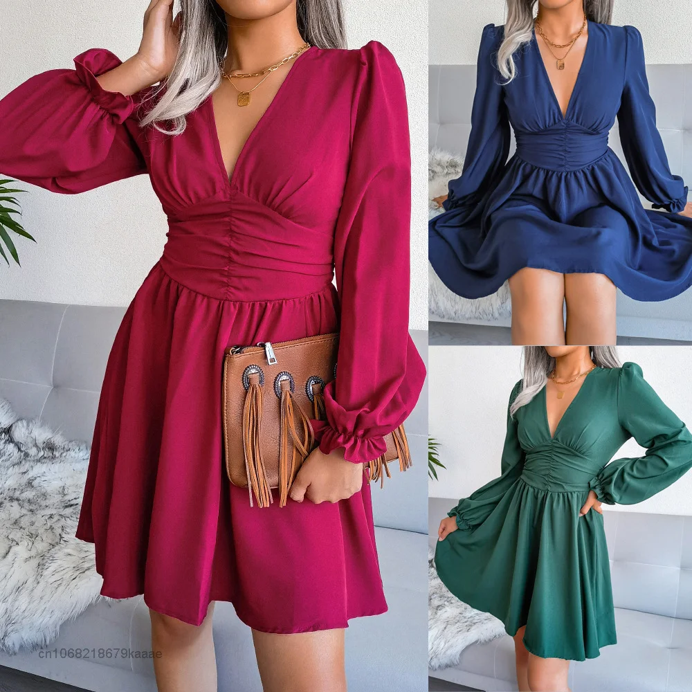 Sexy Scollo A V Vita Alta Chiusura Chiffon Pieghettato A-Line Dress Donna Estate H M & Zaraes Donna 2022 Abiti Da Festa Abiti
