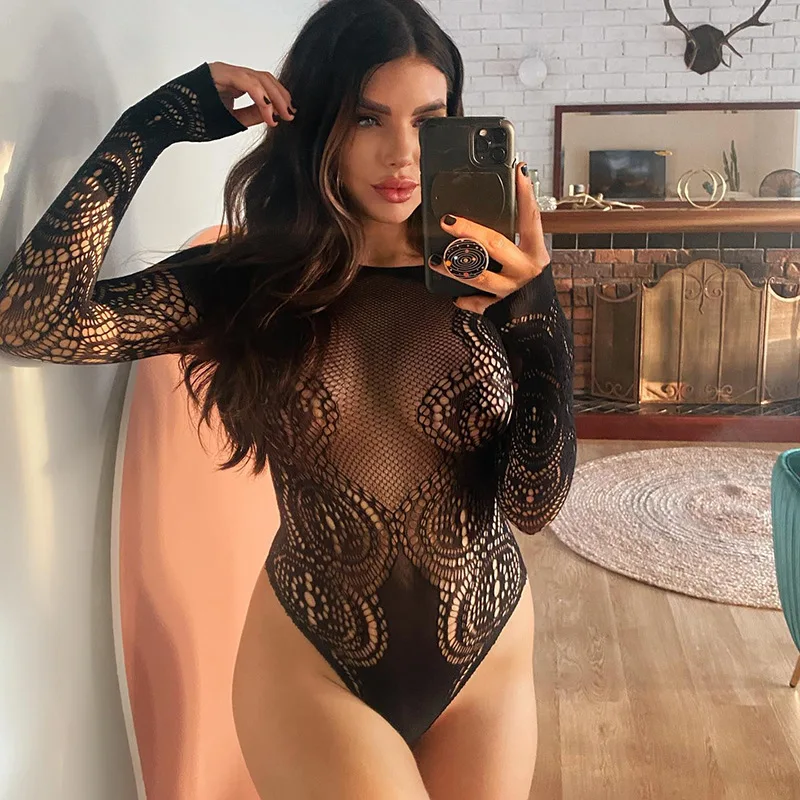 Collant Prospettiva Ritaglio In Rete Porno Intimo Intero Y2K Estate Donna A Rete Top Manica Lunga Tuta Teddy Tute Sexy
