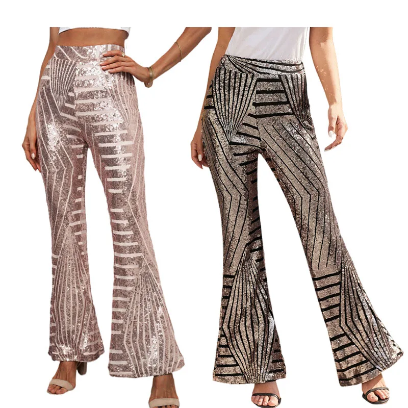 Pantaloni Larghi Casual Con Paillettes Pantaloni Larghi Larghi A Vita Alta Da Donna Pantaloni Vintage Traf Zara Pantalones De Mujer