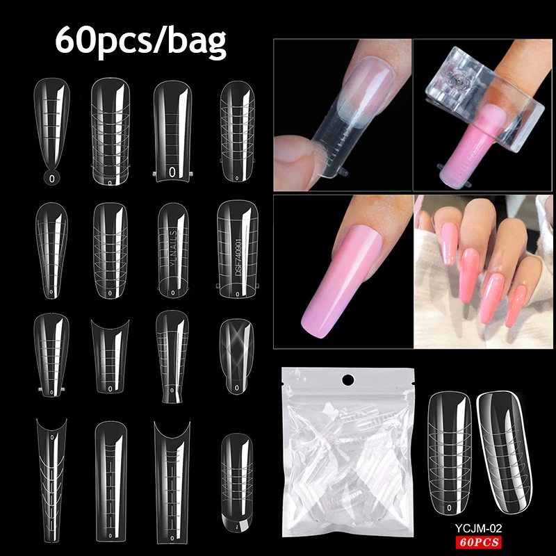 60Pcs Uv Gel Quick Building Nail Extension Mold Unghie Acriliche French Nail Dual Forms Copertura Completa Nail Shaping Extend Top Molds