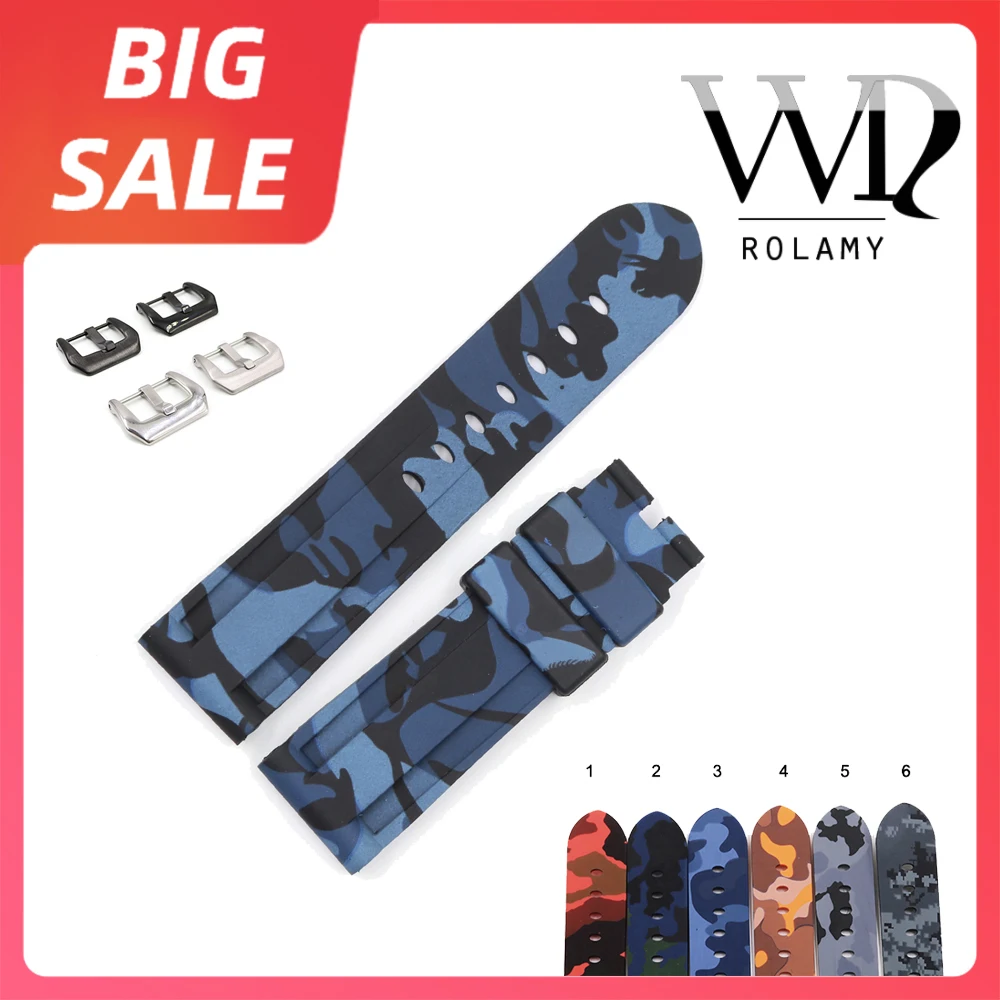 Rolamy 24 Millimetri Top Di Lusso Digitale Grigio Watch Band Strap Impermeabile Della Gomma Di Silicone Banda Loop Per Panerai Luminor Cinturino Di Ri