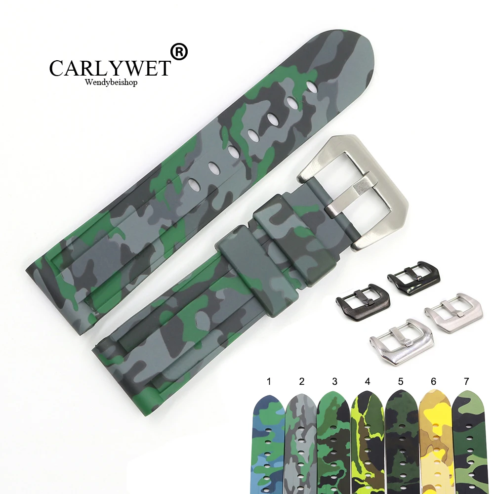 Carlywet 24 Millimetri All'Ingrosso Camo Colore Impermeabile Della Gomma Di Silicone Di Ricambio Watch Band Strap Cinturino Per Panerai Luminor