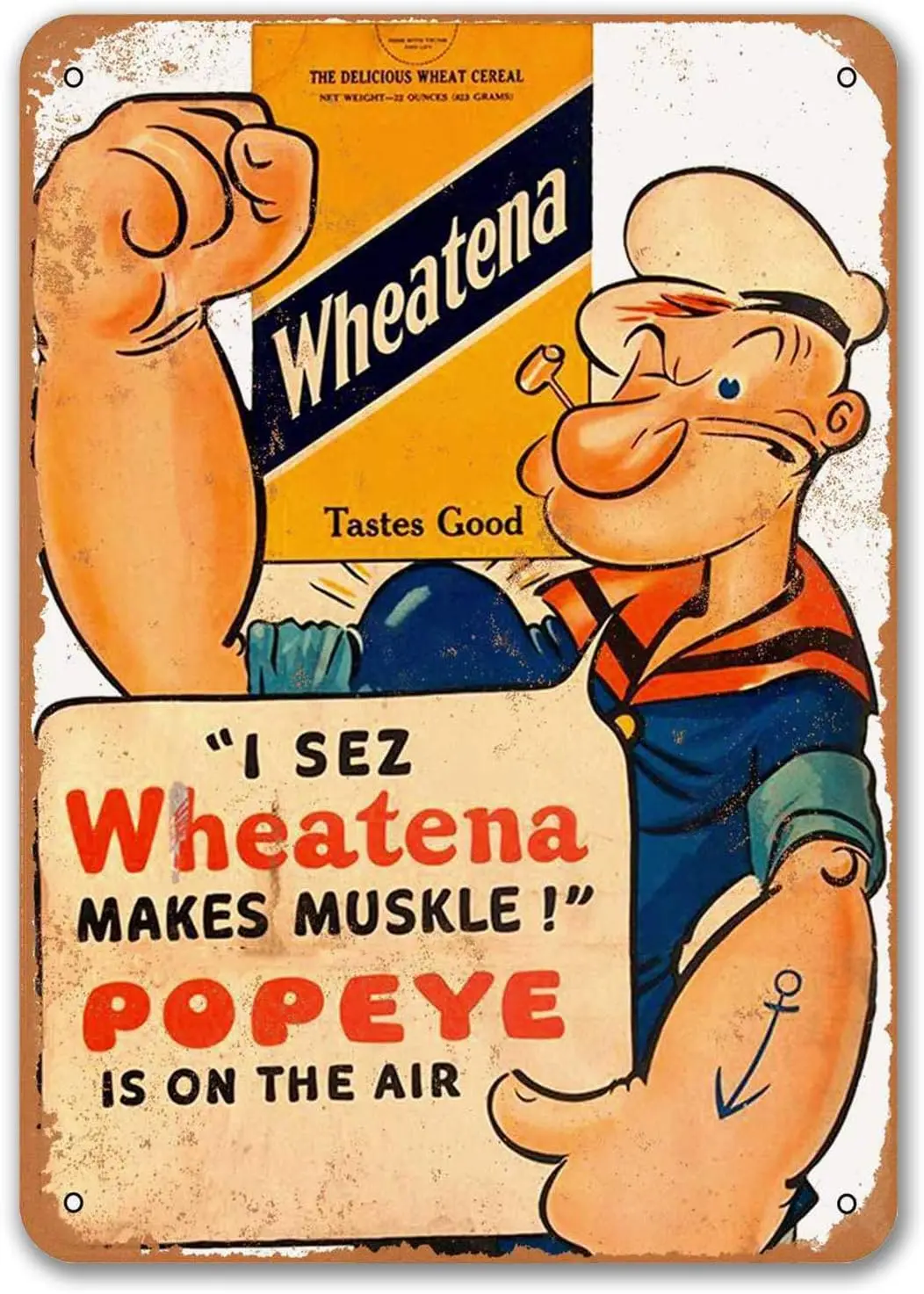 Popeye Per Wheatena Sign, Vintage Metal Poster Wall Decor Art For Dinner Room Home Kitchen Bakery Retro Tin Signs 8X12