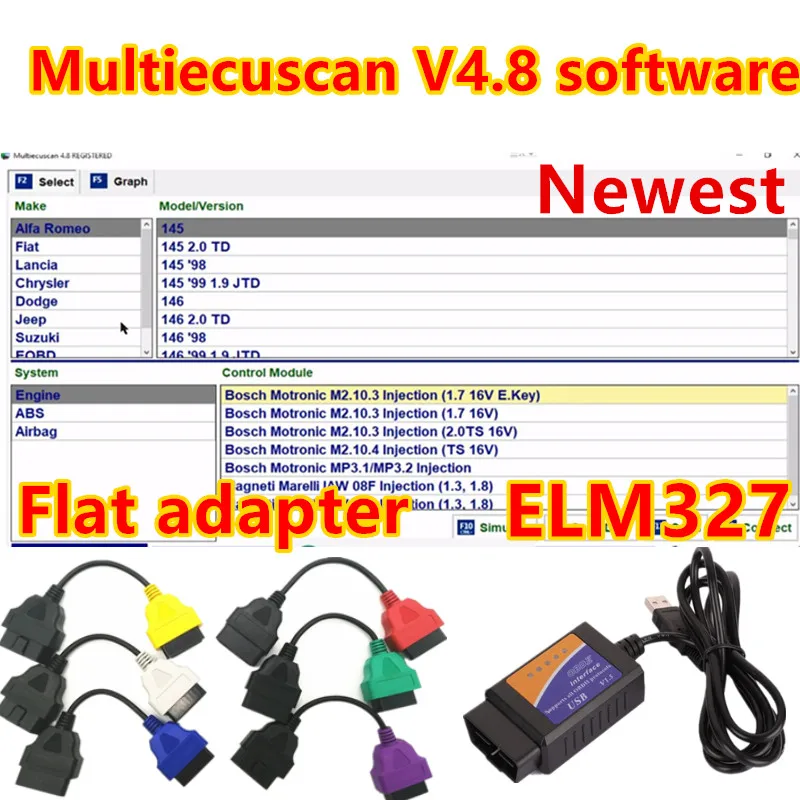2023 Hot Auto Repair Multiecuscan 4.8 Software Per Connettore Fiat Multi-Ecu-Scan 4.8 Registro Funziona Con Elm327 Multi Ecu Scan V4