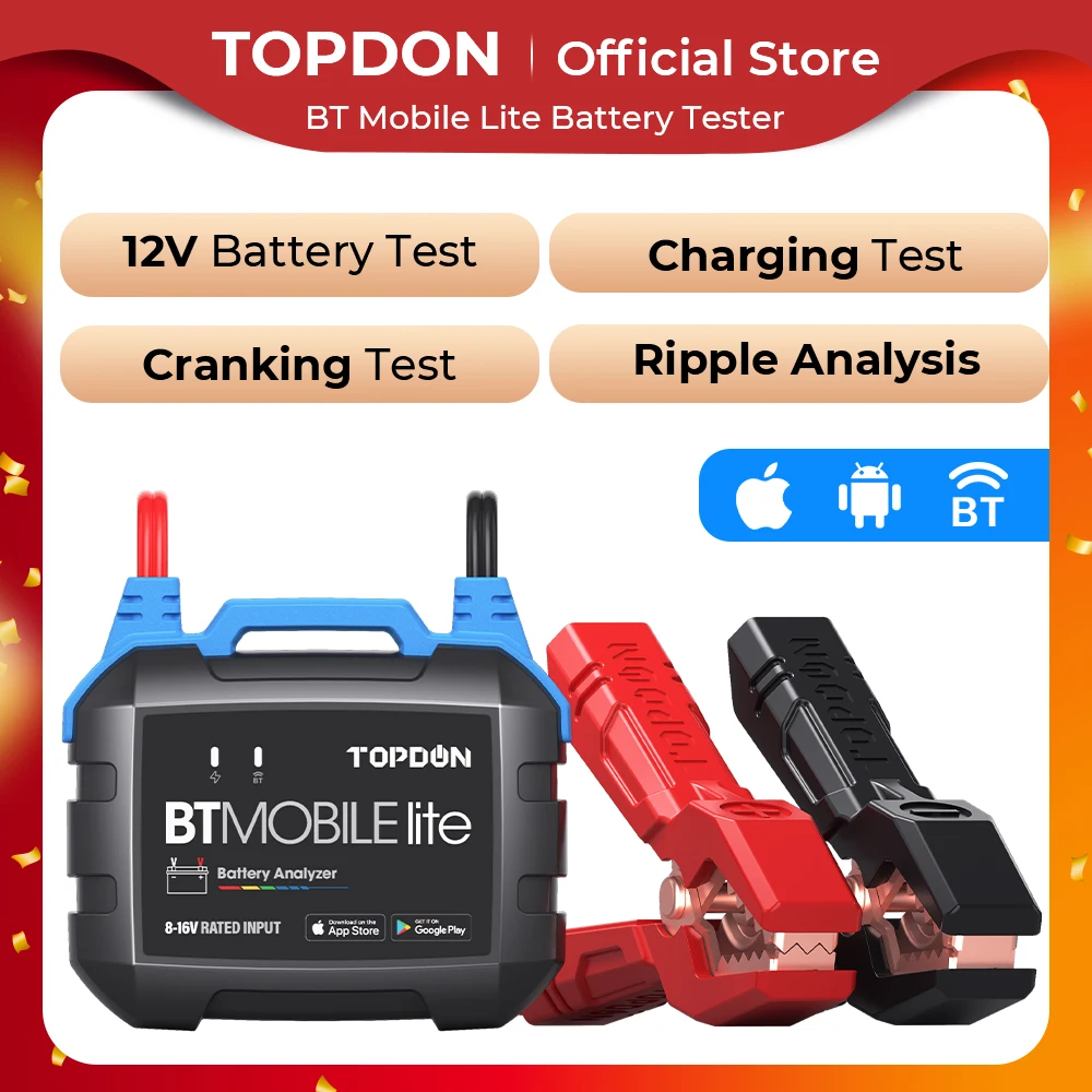 Topdon Btmobile Lite Bluetooth Battery Tester 12V Car Wireless Cranking Charger Circut Tester Analizzatore Automatico Veicolo 100-2000Cca