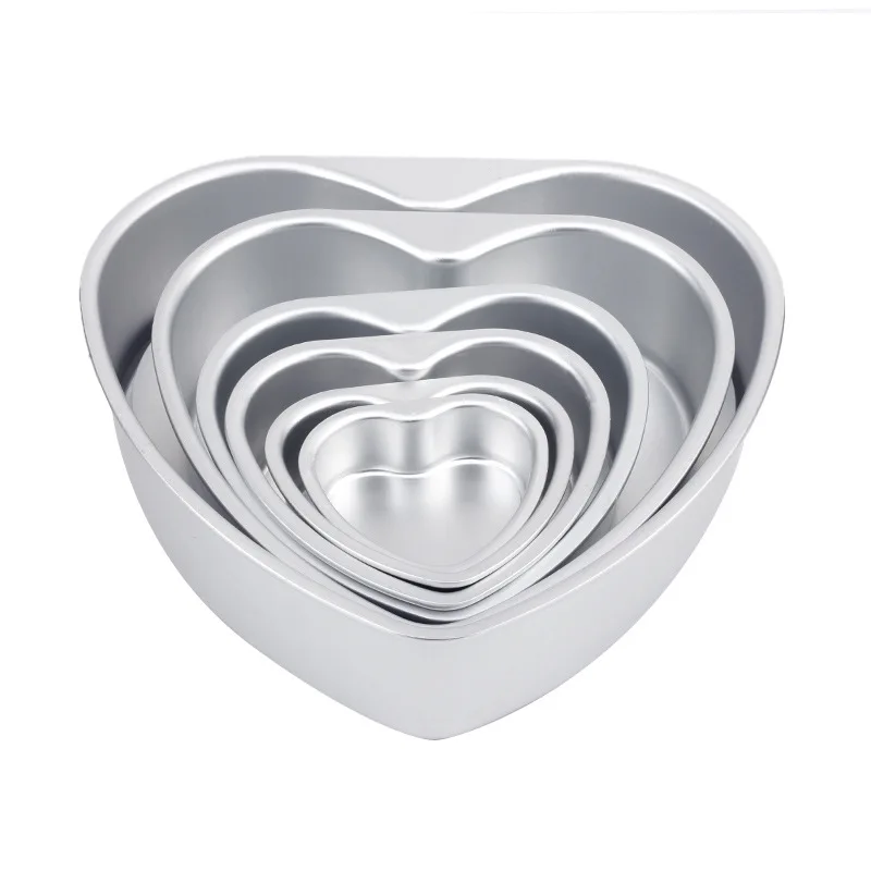 3/4/5/6/7/8/10 Pollici Tortiera A Forma Di Cuore Fondo Solido Lega Di Alluminio Tortiera Al Cioccolato Stampo Per Stampo Da Forno In Latta D'Argento