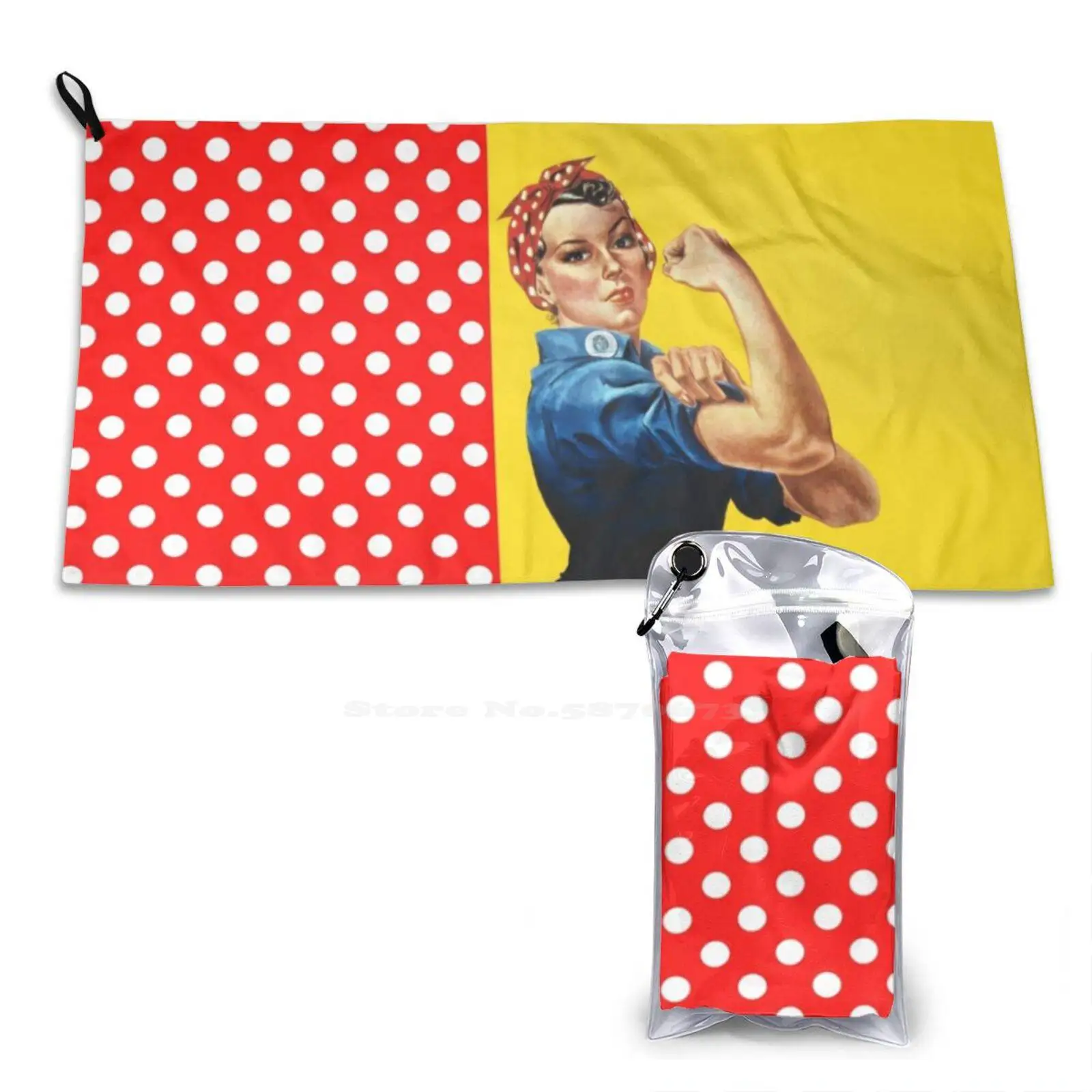 Rosy And Polka Dots Asciugamano Morbido Personalizzato Home Outdoor Rosy The Rivetter We Can Do It Rose The Riviter Costume Party Yellow