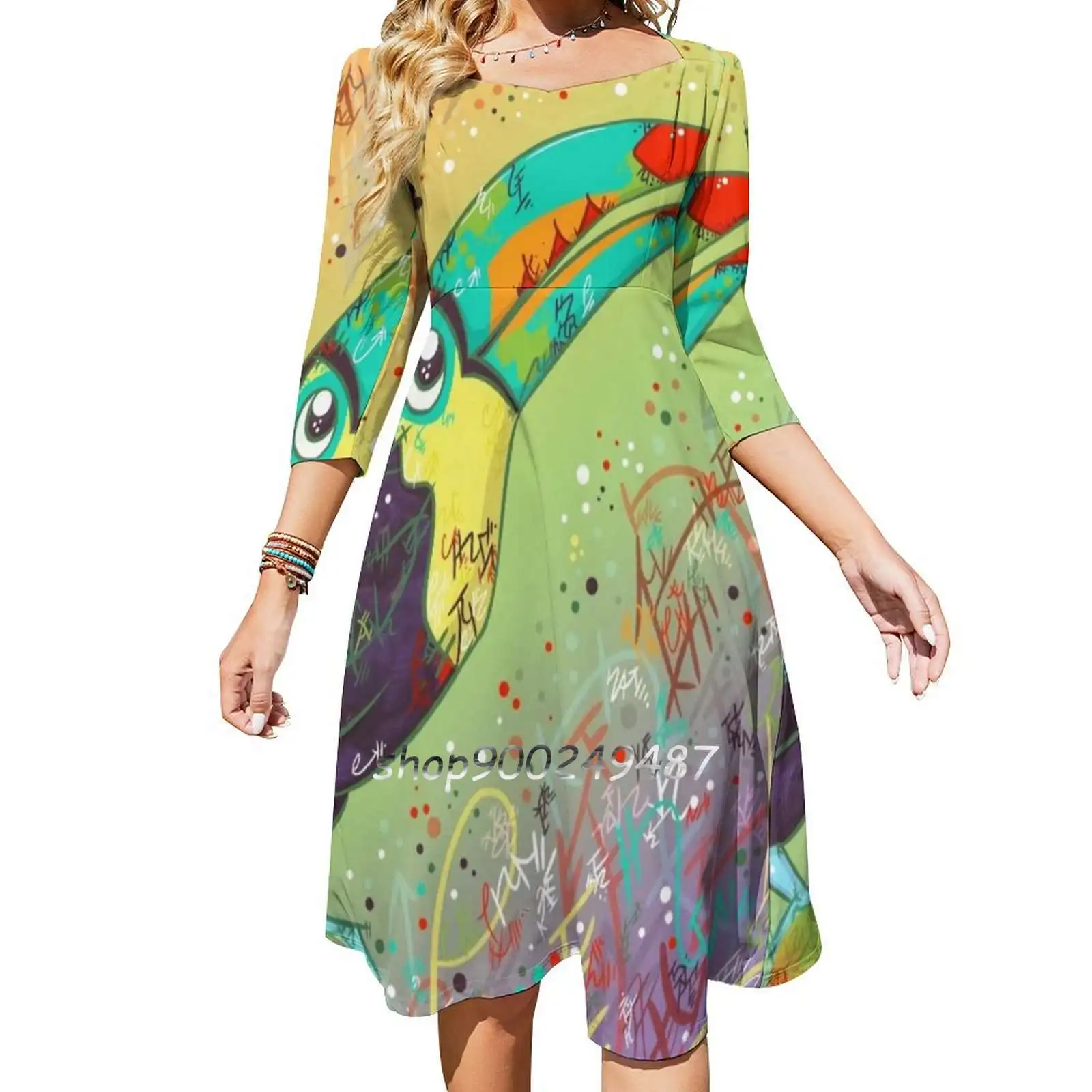 Toucan Can Do It! Sweet Elegant Dress Women Korean Kawaii Square Collar Dress Toucan Colorful Toucan Bird Toucans Animal