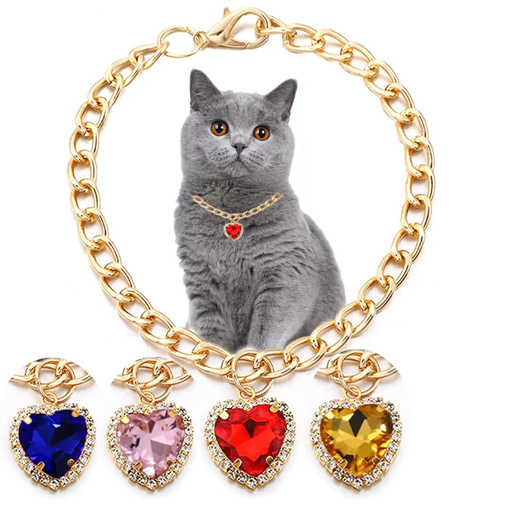 Gioielli Di Lusso Della Collana Del Gatto Del Cane Con Il Disegno Del Pendente Del Diamante Del Cuore Collare Della Catena Dell'Oro Accessori Del Cost