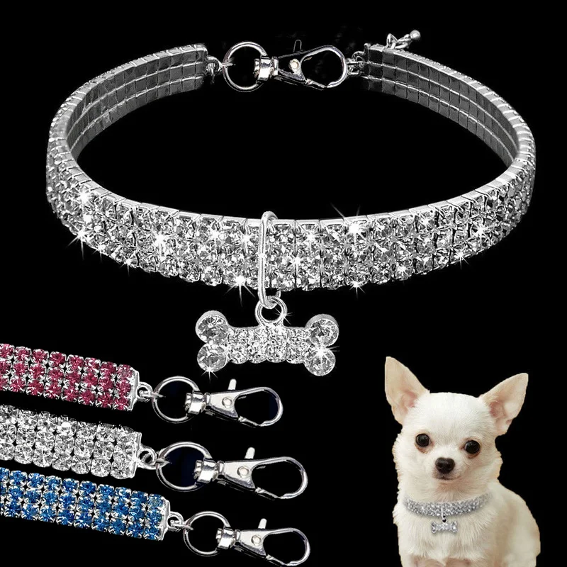 Bling Rhinestone Dog Collar Crystal Puppy Chihuahua Pet Dog Collars Leash For Small Medium Dogs Mascotas Accessories S M L Pink