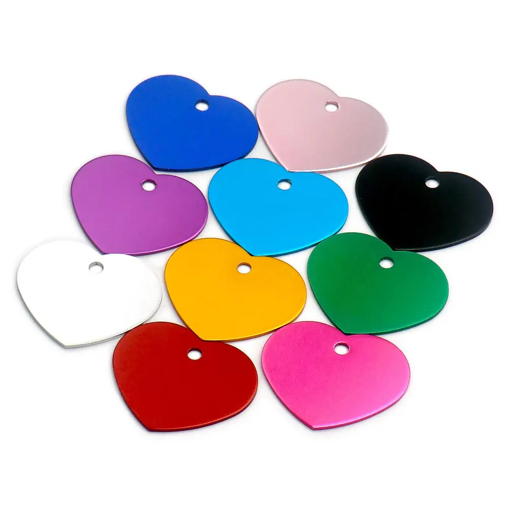 Commercio All'Ingrosso 100Pcs Heart Dog Tag Pet Id Tag Per Animali Domestici Alluminio Anodizzazione Nome Vuoto Tag Collare Ciondolo Ciondolo Decorazi