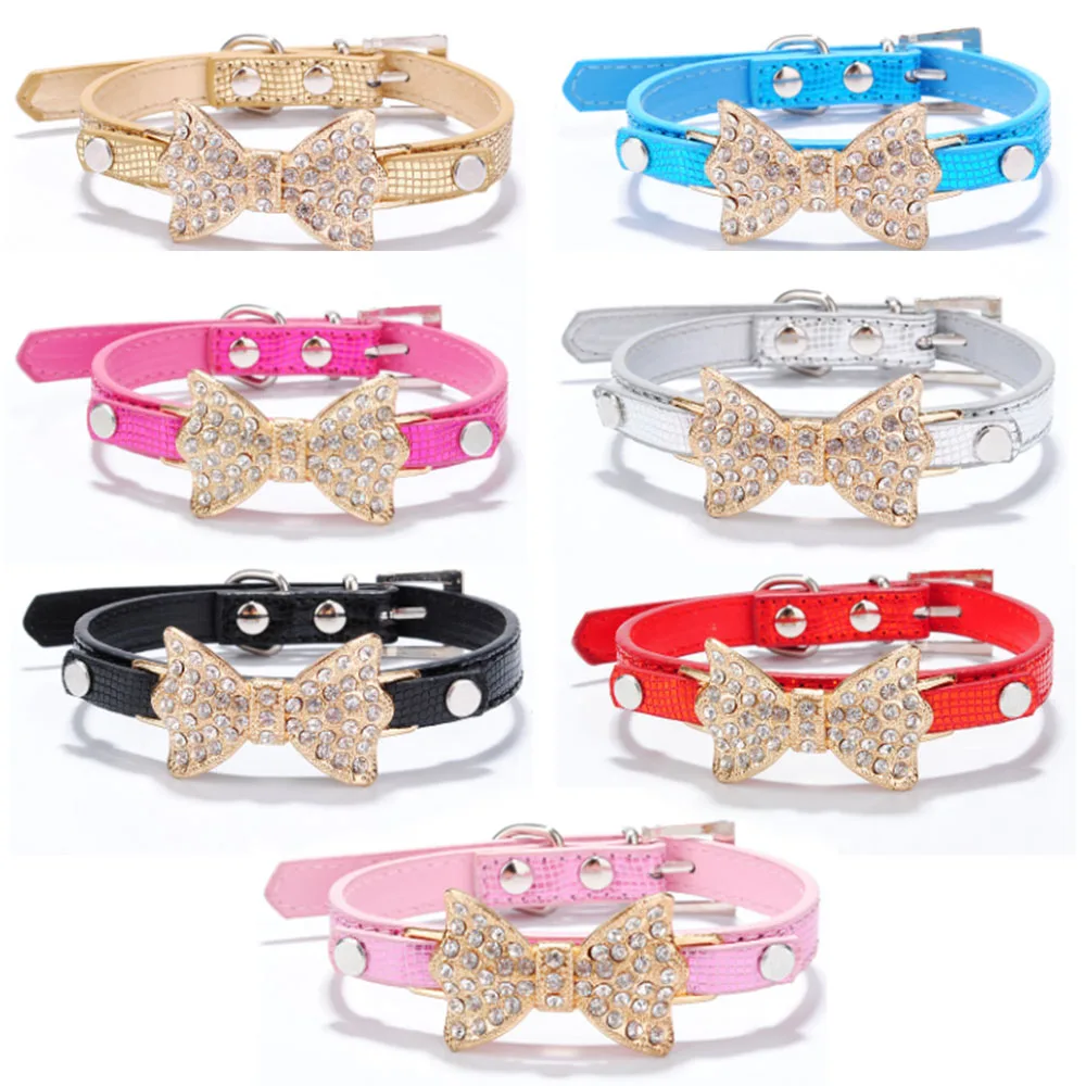 7 Colori Regolabile Oro Legame Di Farfalla Disegno Del Rhinestone Del Diamante Dell'Unità Di Elaborazione Di Cuoio Del Cane Del Gatto Collari Per Anim