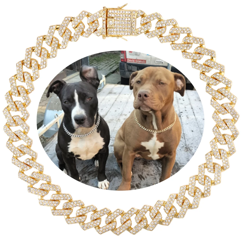 20Mm Dog Chain Collar Luxury Diamond Cuban Chain With Secure Buckle Pet Items Necklace Jewelry Wholesale