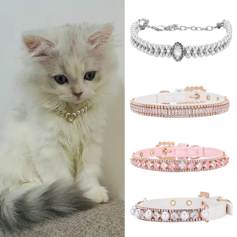 Luxury Cat Puppy Collana Di Perle Collare Di Strass Per Gatti Cani Di Piccola Taglia Ragdoll Cat Sphynx Collane Accessori Per Animali Collier Chat