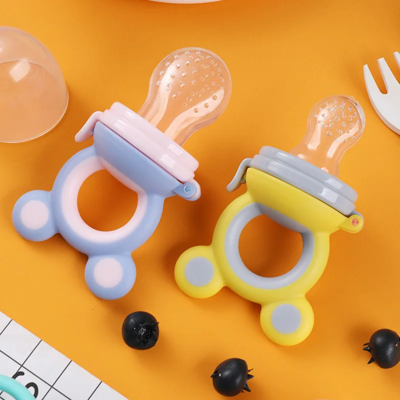Mangiatoia Per Bambini Silicone Cibo Fresco Nibbler Bambini Ragazzo Ragazza Orso Orecchio Frutta Alimentazione Cute Infant Baby Forniture Capezzolo Su