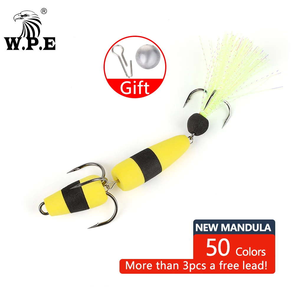 W.P.E Brand New Mandula 50Color Size L Bass Lure Soft Fishing Bass Lure Densità Foam Swim Baits 5G Con 2 Ancorette 2/0 #2 #