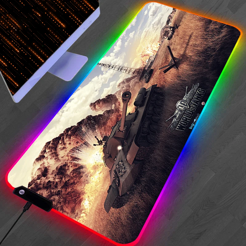 Office Accessories Rgb Mouse Pad Led Gaming World Tank War Computer Offices Laptop Mousepad Luminous Anti-Skid Playmat Cool Rug