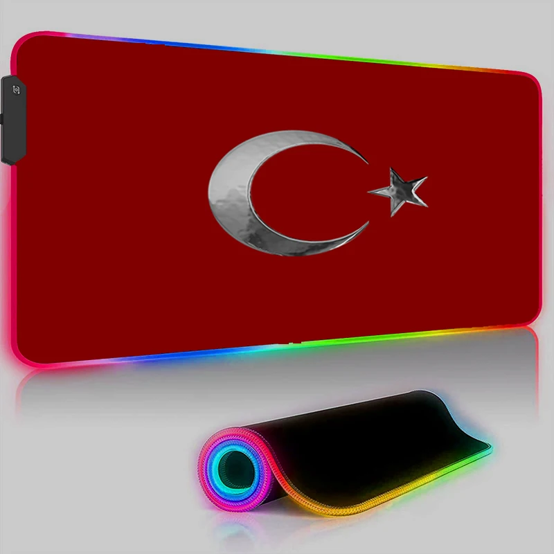 Laptop Rgb Mouse Pad Led Gaming Flag Of Turkey Rug Desk Mat Computer Offices Mousepad Anime Mouse Mats Luminous Pc Accessories