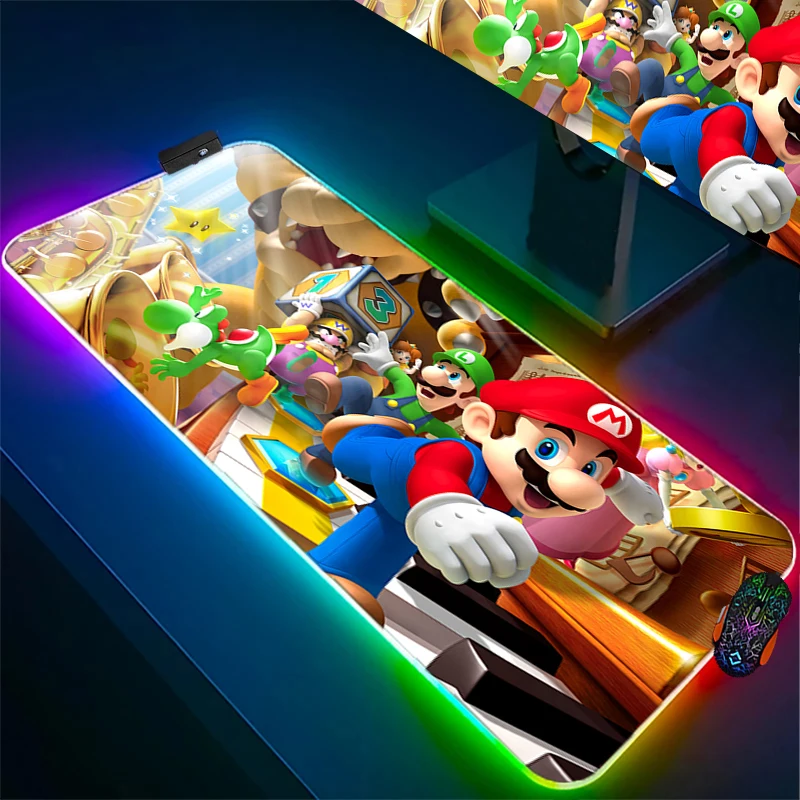 Mario Gaming Rgb Mouse Pad Laptop Xxl Mouse Mat Antiscivolo Computer Uffici Tappeto Cool Luminoso Mousepad Accessori Per Pc Tappetini Da Gioco
