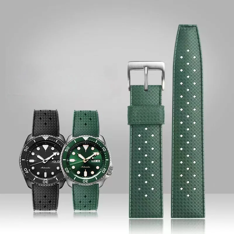 Uhgbsd Rubber Watch Strap For Seiko No. 5 Green Water Ghost  Super Ocean Culture Silicone Men And Women 22Mm Wristband
