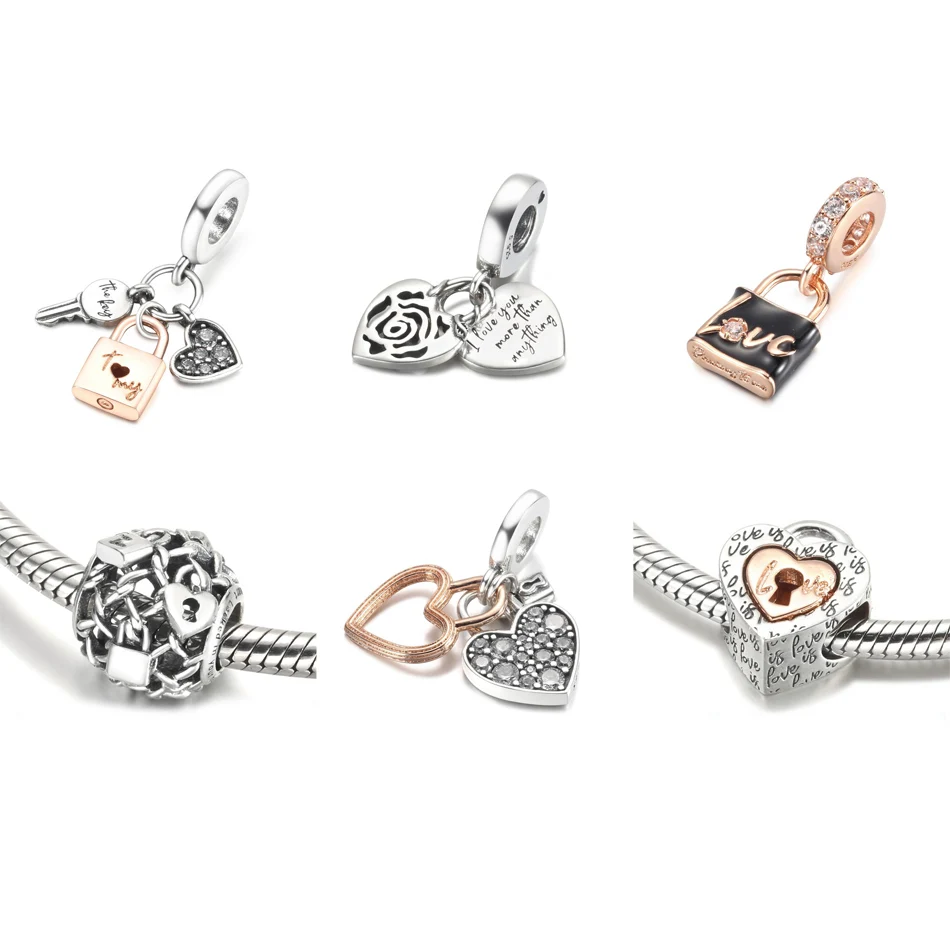 Autentico S925 Sterling Silver Love Lock Ciondola Charm Fit Women Bracciale Bangle Gioielli Fai Da Te Keep Me Safe Heart Key Bead