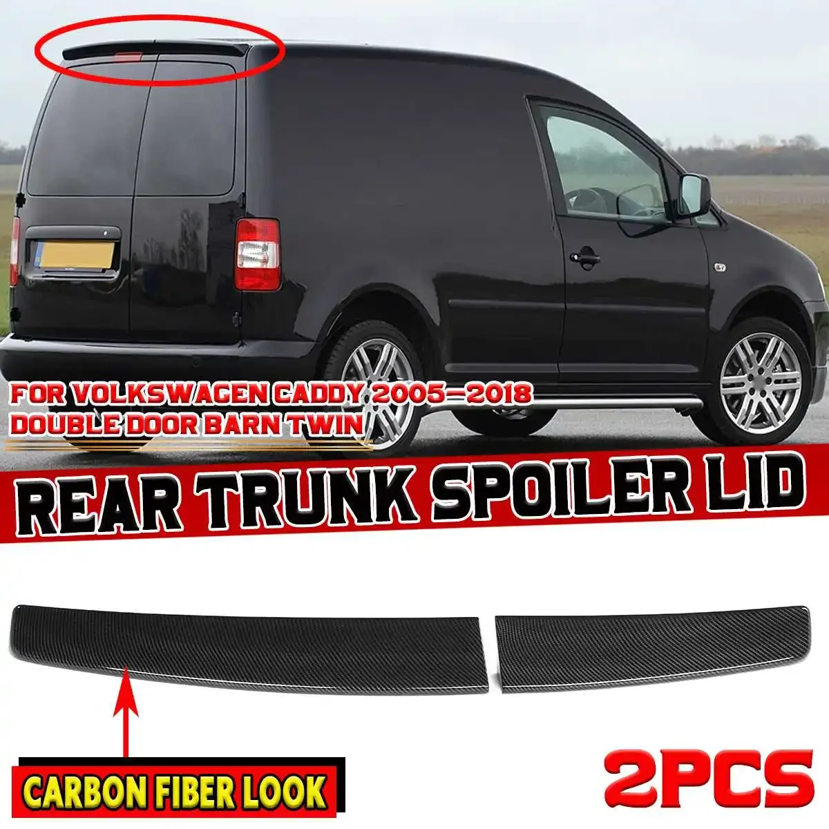 2X Sportline Style Car Rear Trunk Spoiler Lip Per Volkswagen Per Vw Caddy 2005-2018 Double Door Barn Twin Rear Wing Lip Spoiler