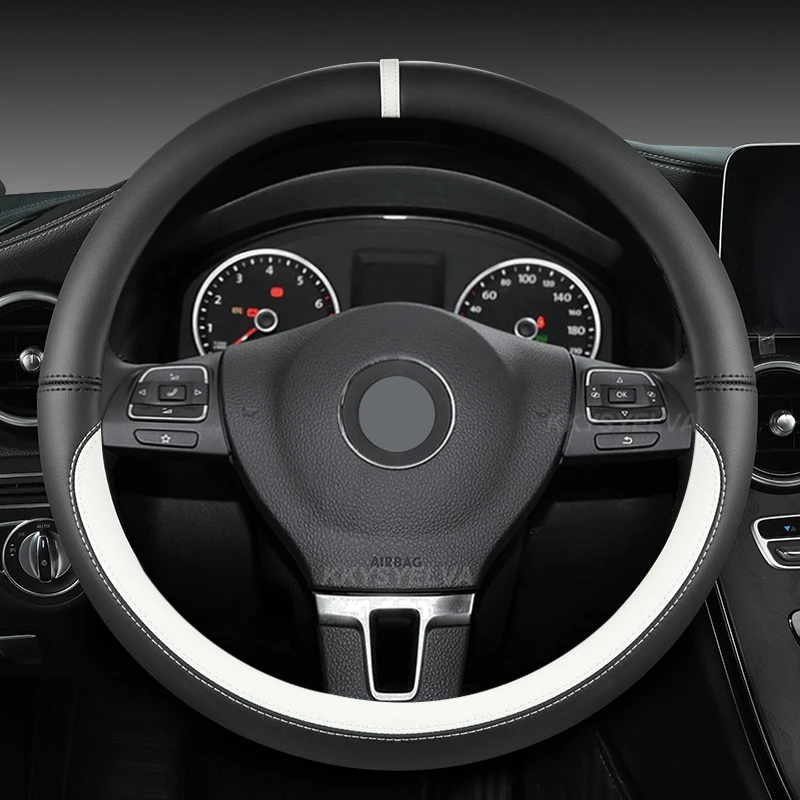 Car Steering Wheel Cover 38Cm Leather For Vw Sharan Passat Caddy Touran Tiguan Golf 7 Polo Jatta Teramont Atlas T-Roc T-Cross