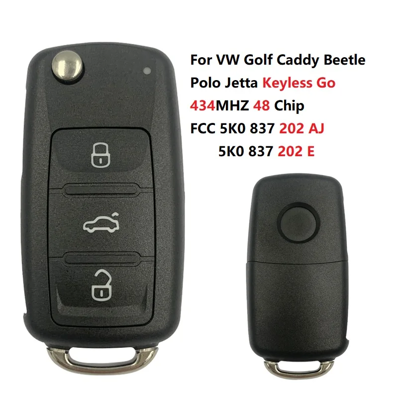 Cn001060 Flip Remote Key Keyless Fob Per Vw Golf Caddy Beetle Polo Jetta Muslimah 434Mhz 48 Chip