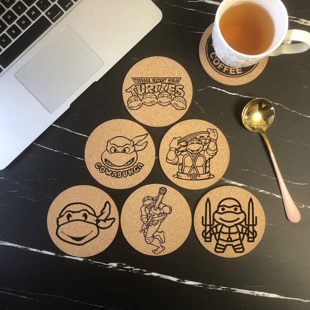 Sottobicchiere Rotondo In Sughero Alla Moda Inciso Ninja Turtle Coffee Mug Porta Bevande Per Stoviglie In Legno Naturale Da Cucina