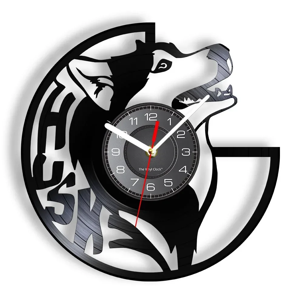 Siberian Husky Dog Vinyl Record Orologio Da Parete Arctic Sled Dog Home Decor Razza Pet Art Huskie Nice Watch Gift For Dog Lovers