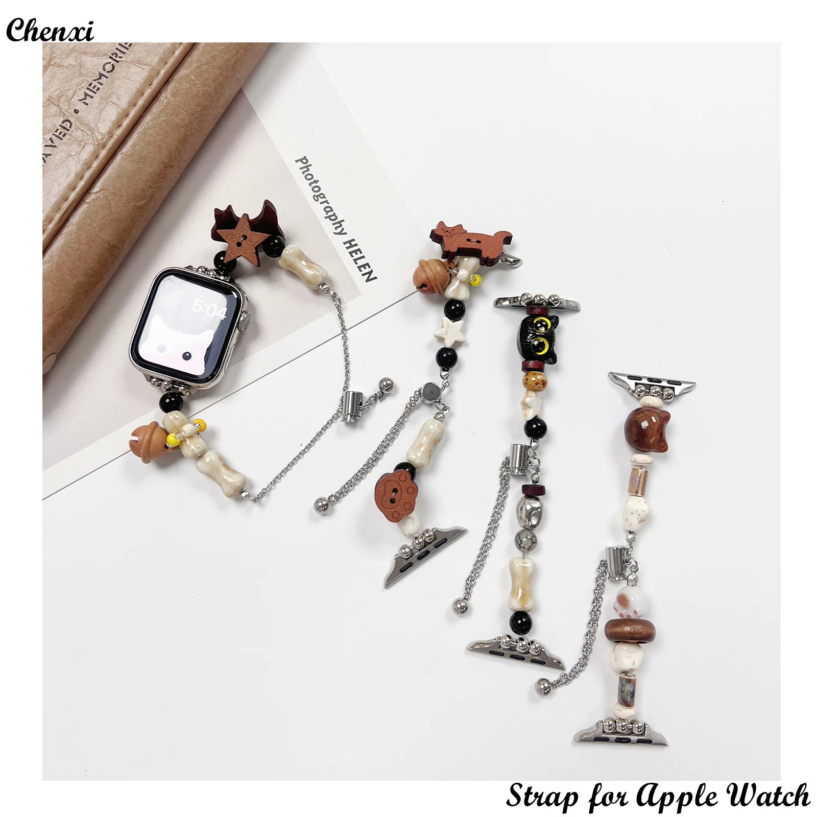 Accessorio Apple Watch Band Star Cat Bracciale Chain Muslimat38 40 41 42 44 45 49Mm Cute Dog Bead Lady Lovely Wrist