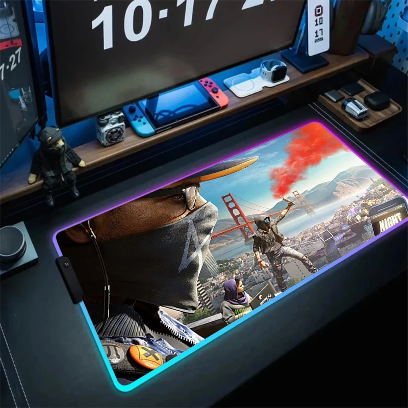 Rgb W-Watch Dogs Mouse Pad Xxl Laptop Mat Gaming Mousepad 900X400 Tastiera Retroilluminata Gamer Table Pad Deskpad Cool Mausepad Cs Go