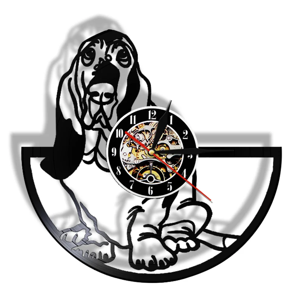 Basset Hound Dog Breed Vinyl Record Orologio Da Parete Animal Home Decor Puppy Pet Silent Mute Watch Album Intagliato Music Record Clock