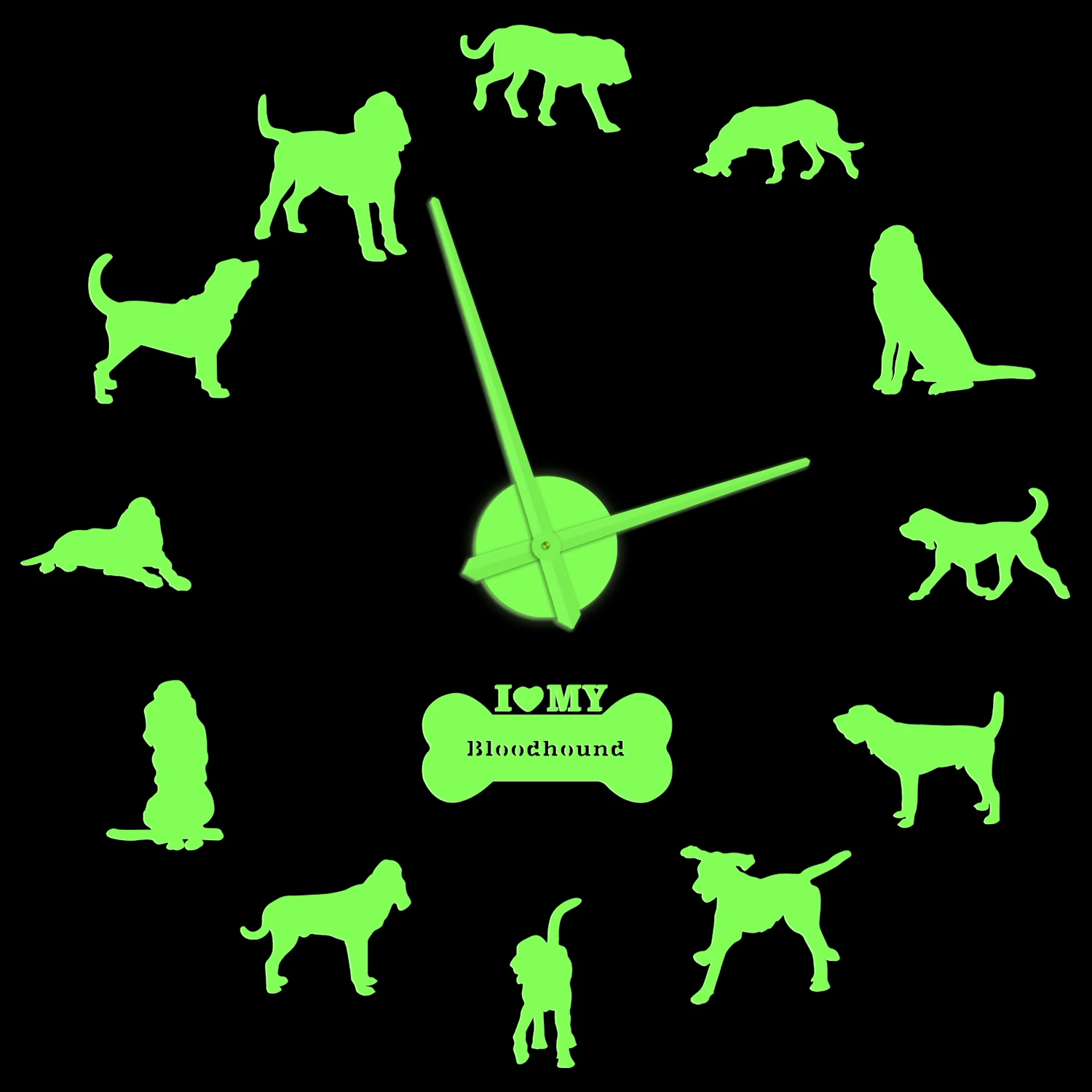 Bloodhound Dog Luminoso Orologio Da Parete Saint Hubert Hound Pet Shop Decor Puppy Giant Autoadesivo Adesivi Fai Da Te Orologio Glow In Dark