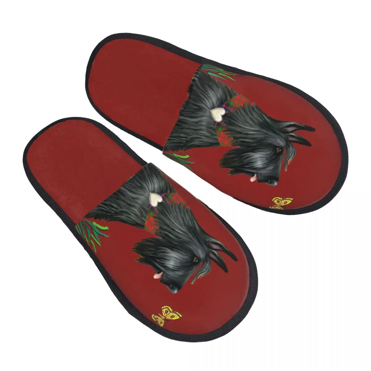 Scottish Terrier Watching A Butterfly Soft Scuff Memory Foam Pantofole Donna Scottie Dog Bedroom House Shoes